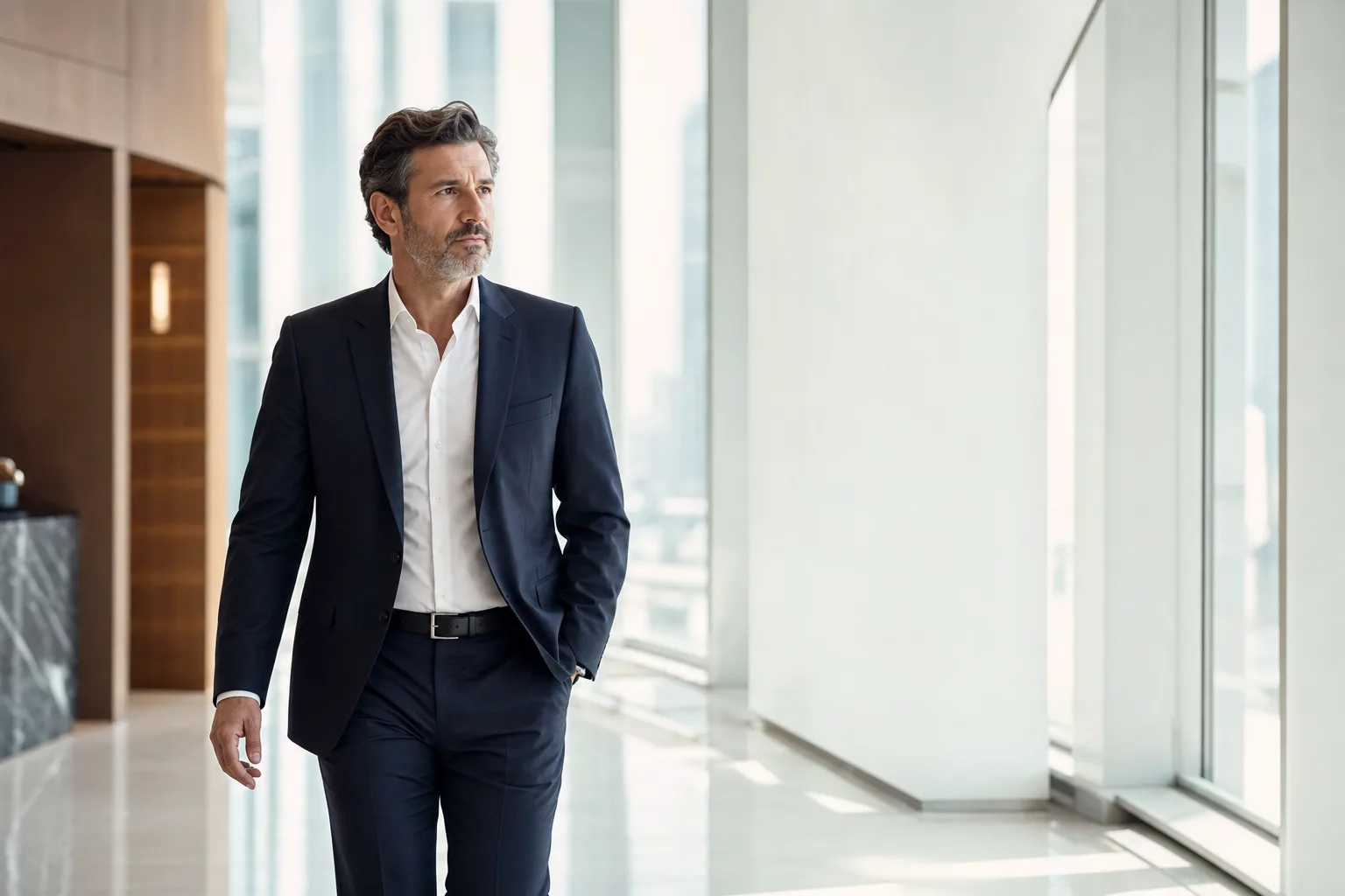 A senior COO reviewing the work in a calm Miami boardroom