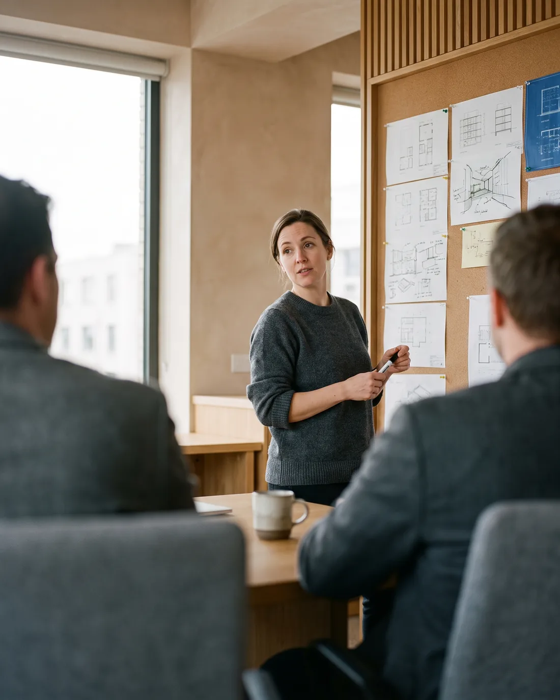 A senior CTO reviewing the work in a calm Miami boardroom